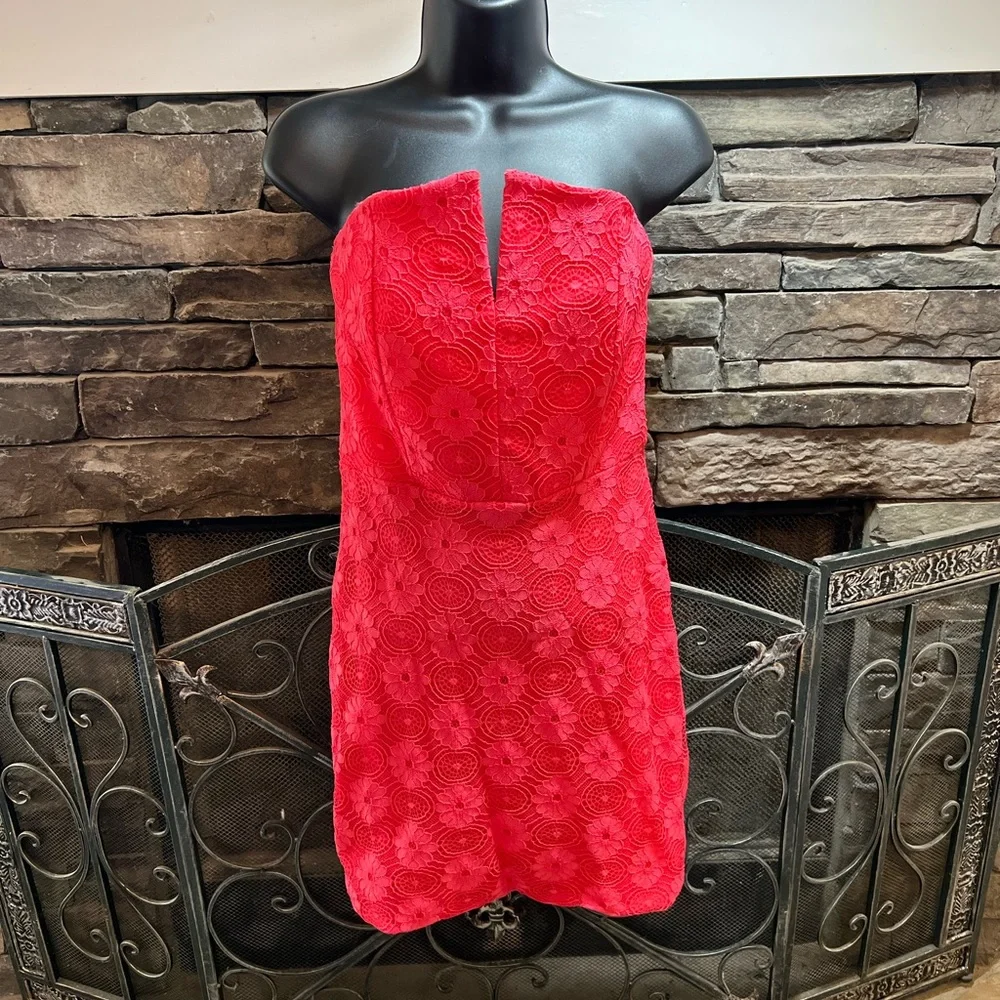Strapless Coral Cocktail Dress Medium read description - Picture 2 of 14